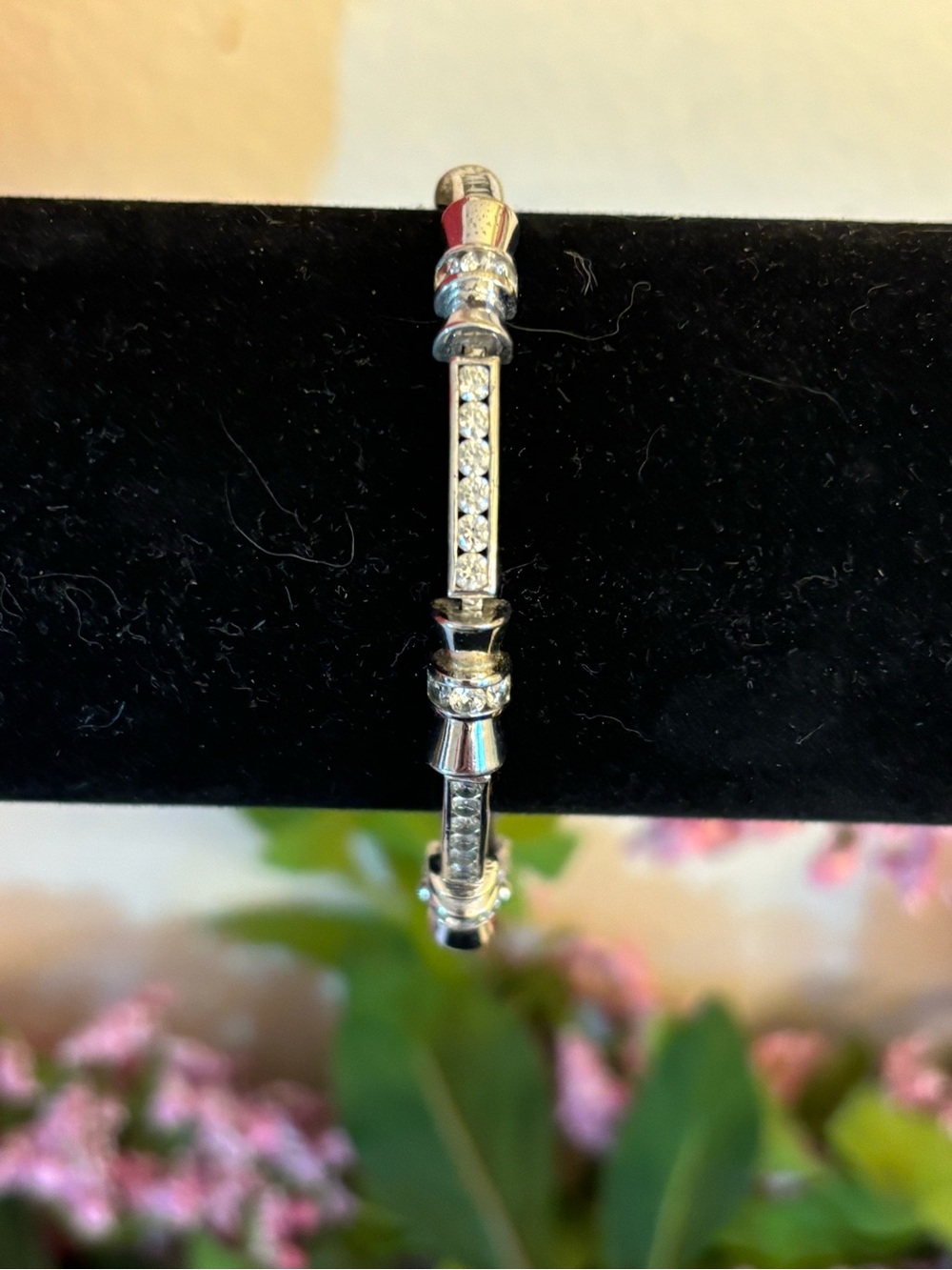 Vintage 925 Sterling Silver Cubic Zirconia Bar Bracelet, 7.5”